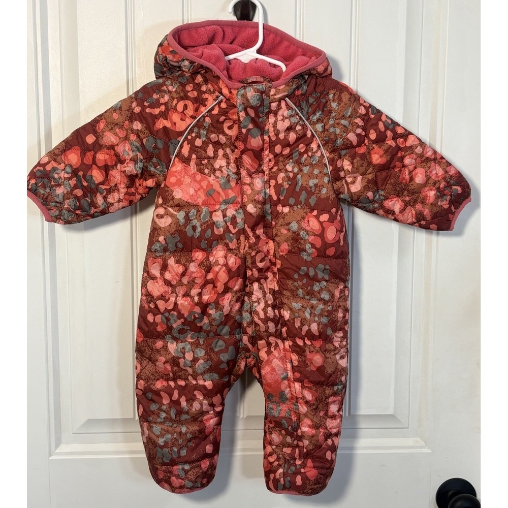 Hanna Andersson 6-12 Month Pink Leopard Snowsuit Hooded Fleece Lined Bunting
